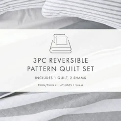 Gray Striped Reversible 3-Pc. Queen Quilt Set-Kirkland's Home Online