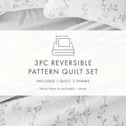 Gray Vines Reversible 3-Pc. King Quilt Set-Kirkland's Home Clearance