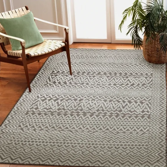 Gray Zig-Zag Ezra Indoor/Outdoor Area Rug, 7X9-Kirkland's Home Shop