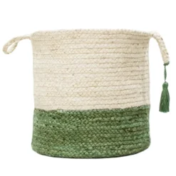 Green And Cream Woven Basket With Tassel, 19 In.-Kirkland's Home Shop