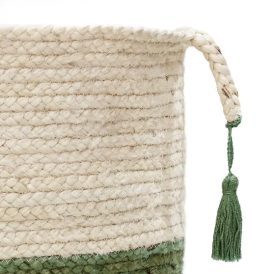 Green And Cream Woven Basket With Tassel, 19 In.-Kirkland's Home Shop