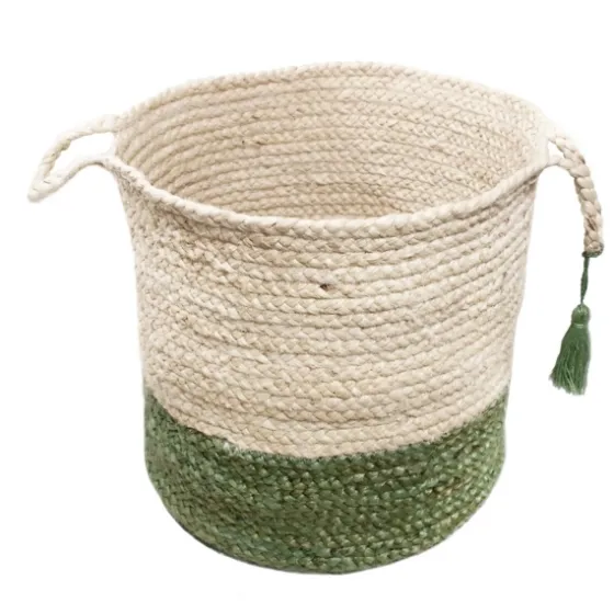 Green And Cream Woven Basket With Tassel, 19 In.-Kirkland's Home Shop