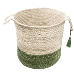 Green And Cream Woven Basket With Tassel, 17 In.-Kirkland's Home Cheap