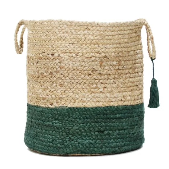 Green And Tan Woven Basket With Tassel, 19 In.-Kirkland's Home Best Sale