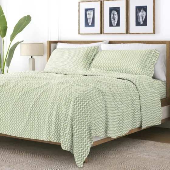 Green And White Chevron 3-Pc. Twin Sheet Set-Kirkland's Home Sale