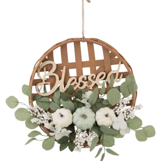 Green And White Pumpkins Woven Blessed Wreath-Kirkland's Home Online