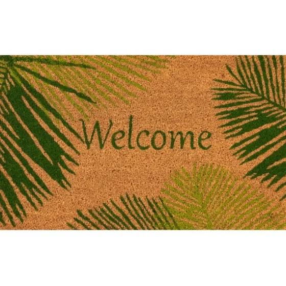 Green Palm Fronds Welcome Coir Doormat-Kirkland's Home Clearance