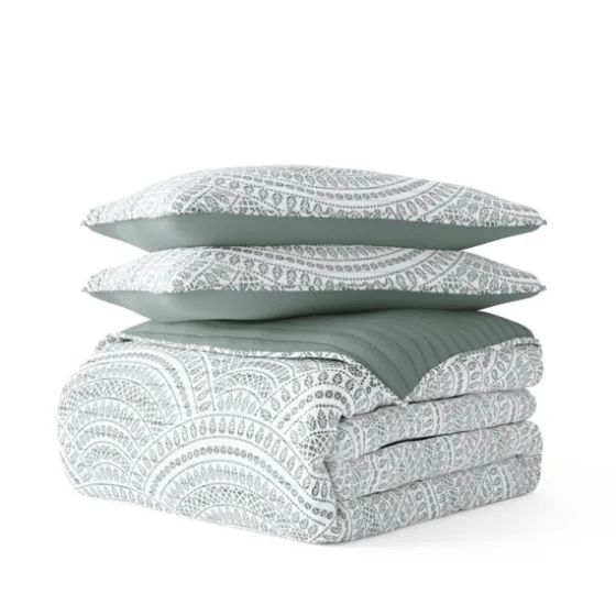 Green Scalloped Reversible 3-Pc. Queen Quilt Set-Kirkland's Home Cheap