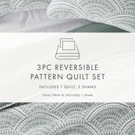 Green Scalloped Reversible 3-Pc. Queen Quilt Set-Kirkland's Home Cheap