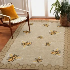 Honeycomb Bees Outdoor Area Rug, 5X7-Kirkland's Home Clearance