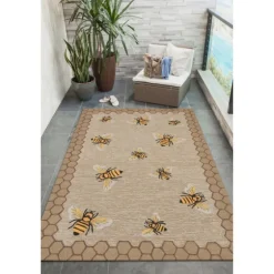 Honeycomb Bees Outdoor Area Rug, 5X7-Kirkland's Home Clearance