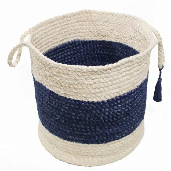 Indigo Bold Striped Jute Basket, 19 In.-Kirkland's Home Online