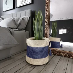 Indigo Bold Striped Jute Basket, 19 In.-Kirkland's Home Online