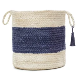 Indigo Bold Striped Jute Basket, 17 In.-Kirkland's Home Flash Sale