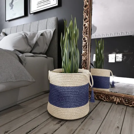 Indigo Bold Striped Jute Basket, 17 In.-Kirkland's Home Flash Sale