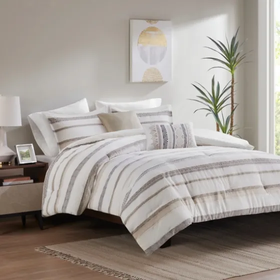 Jacquard Stripe 5-Pc. Cali King Comforter Set-Kirkland's Home Shop