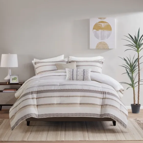Jacquard Stripe 5-Pc. Cali King Comforter Set-Kirkland's Home Shop