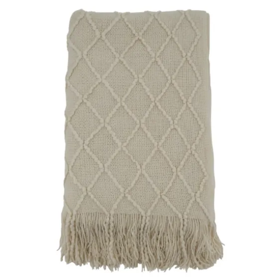 Knitted Beige With Fringe Throw Blanket-Kirkland's Home Store