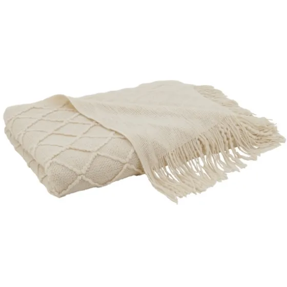 Knitted Beige With Fringe Throw Blanket-Kirkland's Home Store