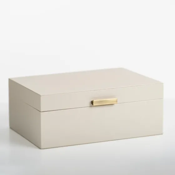 Large Beige Leather Brass Handle Box-Kirkland's Home Outlet