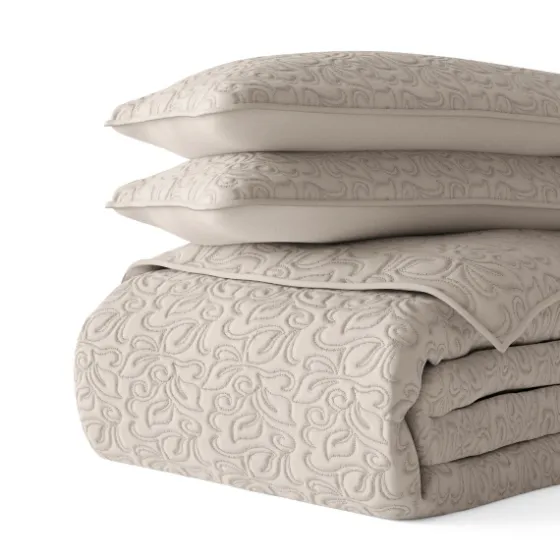 Latte Floral Stitch 3-Pc. King Quilt Set-Kirkland's Home Store