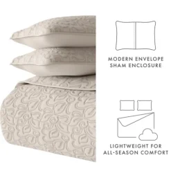 Latte Floral Stitch 3-Pc. King Quilt Set-Kirkland's Home Store