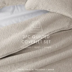 Latte Floral Stitch 3-Pc. King Quilt Set-Kirkland's Home Store