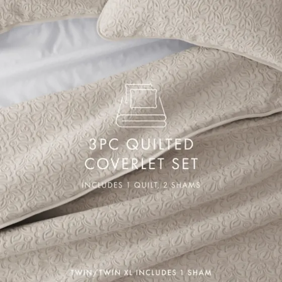 Latte Floral Stitch 2-Pc. Twin Quilt Set-Kirkland's Home Outlet