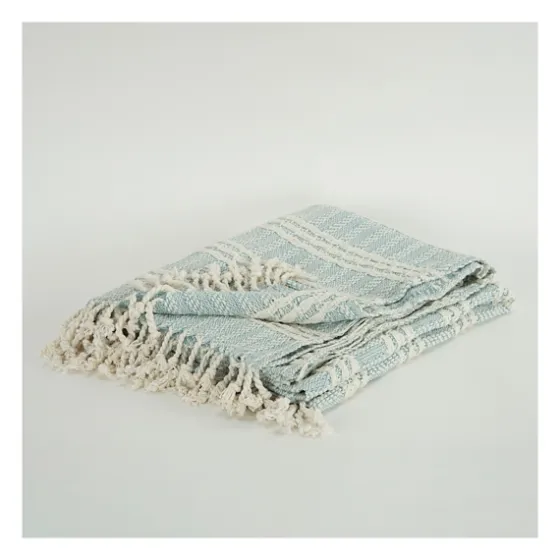 Light Blue And Ivory Striped Cotton Throw-Kirkland's Home Cheap