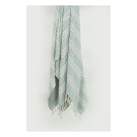 Light Blue And Ivory Striped Cotton Throw-Kirkland's Home Cheap