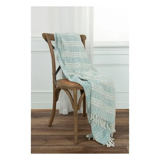 Light Blue And Ivory Striped Cotton Throw-Kirkland's Home Cheap