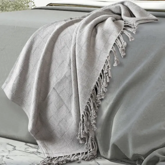 Light Checkered Weave Fringe Throw-Kirkland's Home Discount