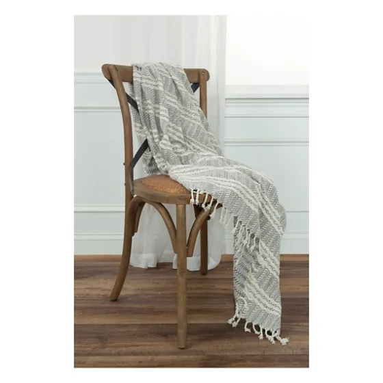 Light Gray And Ivory Striped Cotton Throw-Kirkland's Home Flash Sale