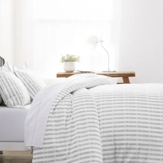 Light Gray Stripes 3-Pc. Twin Duvet Cover Set-Kirkland's Home Outlet