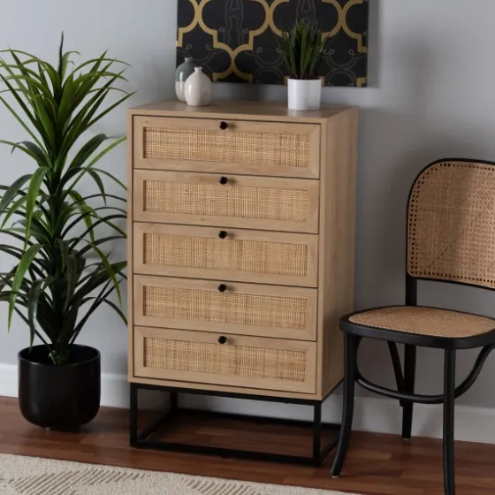 Light Wood And Rat 5-Drawer Chest-Kirkland's Home Cheap