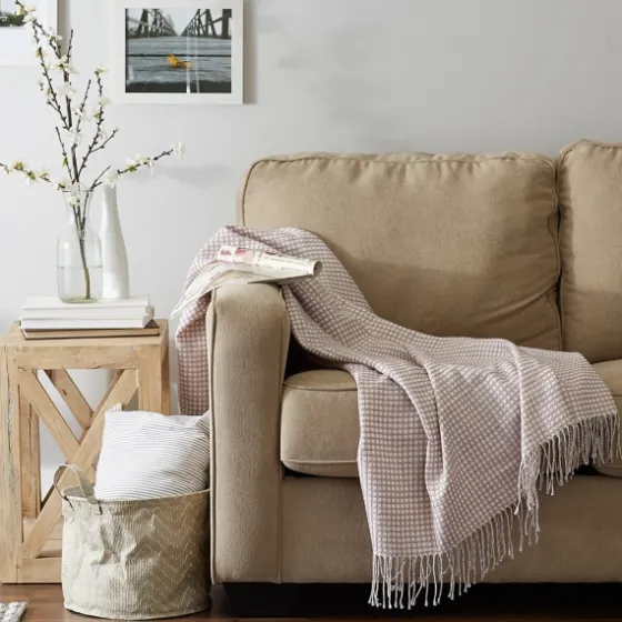 Lilac And White Waffle Knit Fringe Throw-Kirkland's Home Cheap
