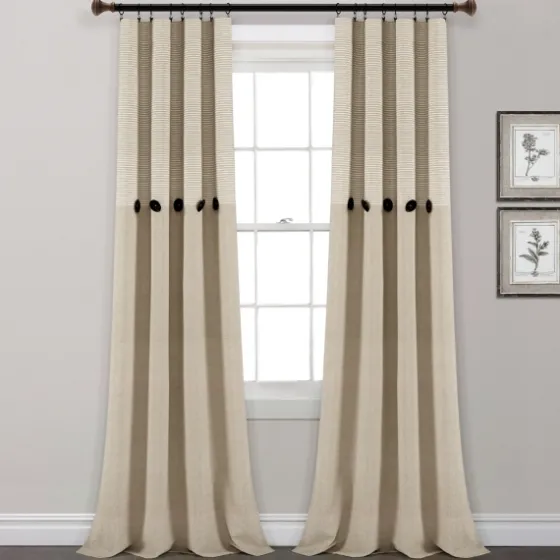 Linen Button And Stripe Curtain Panel Set, 84 In.-Kirkland's Home New
