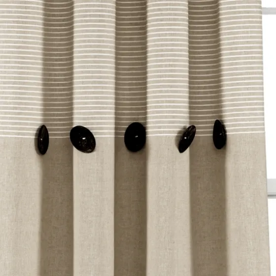 Linen Button And Stripe Curtain Panel Set, 84 In.-Kirkland's Home New