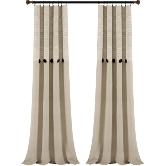 Linen Button And Stripe Curtain Panel Set, 84 In.-Kirkland's Home New
