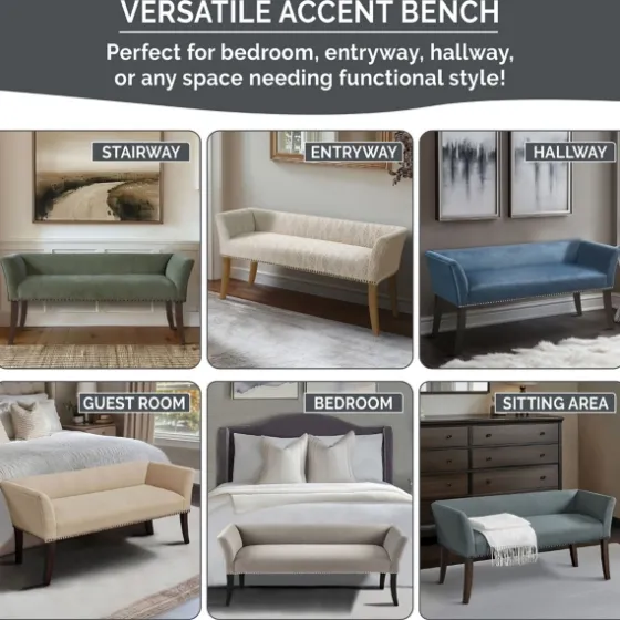 Low Back Flared Nailhead Trim Bench-Kirkland's Home Cheap