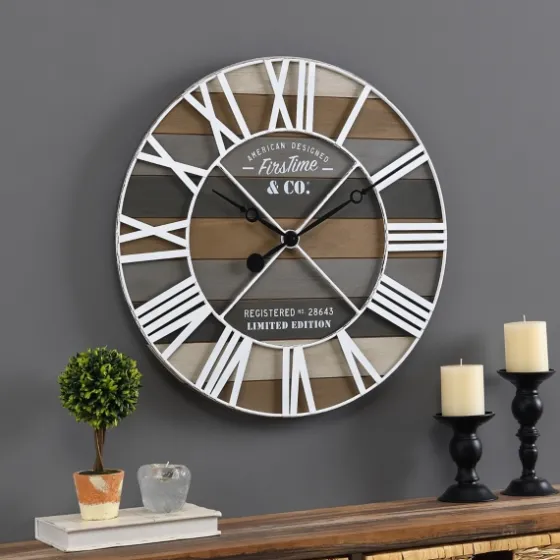 Mixed Planks And White Wooden Wall Clock-Kirkland's Home Shop