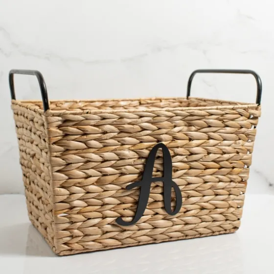 Monogram A Woven Rat Metal Handle Basket-Kirkland's Home Clearance