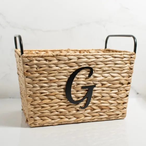 Monogram G Woven Rat Metal Handle Basket-Kirkland's Home Clearance