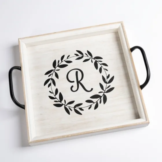 Monogram R Wood Tray With Handles-Kirkland's Home New