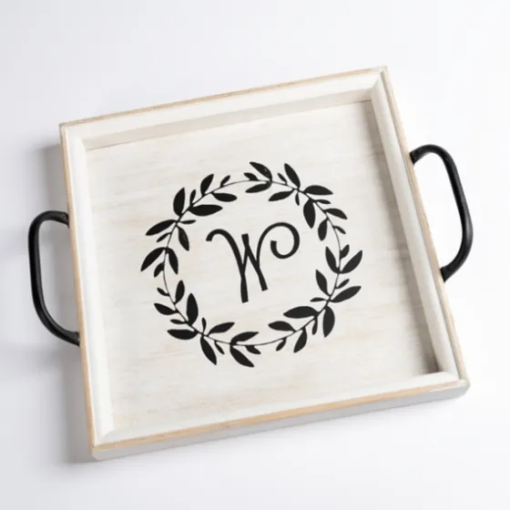 Monogram W Wood Tray With Handles-Kirkland's Home New
