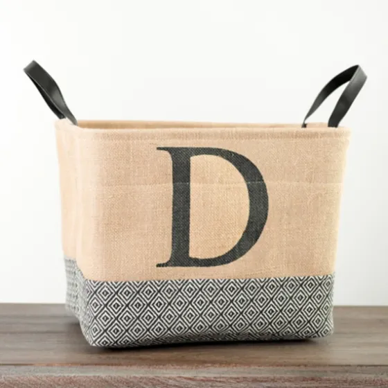 Monogrammed D Black Diamond Jute Storage Bin-Kirkland's Home Clearance