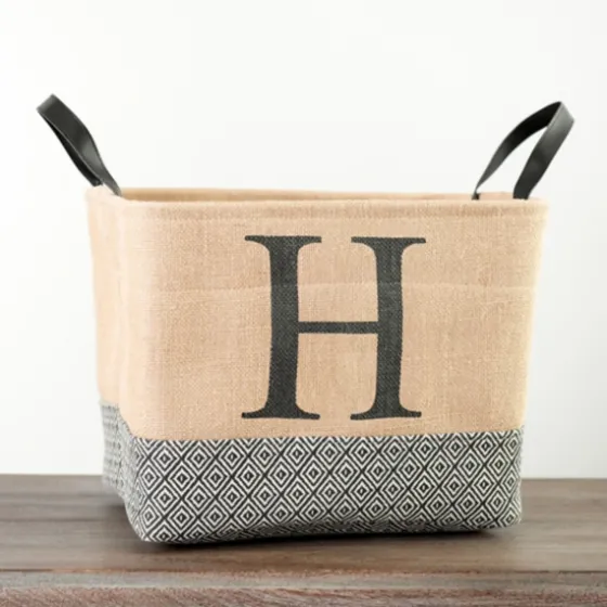Monogrammed H Black Diamond Jute Storage Bin-Kirkland's Home Store