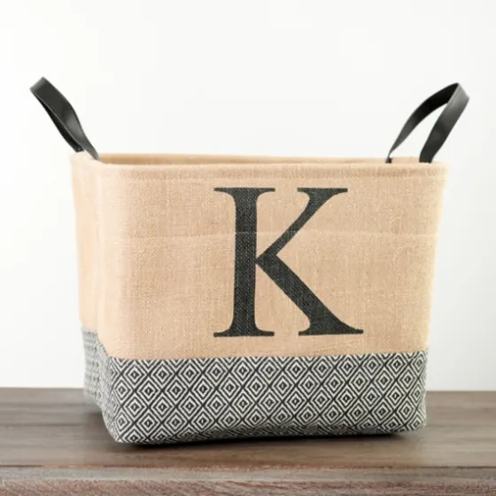Monogrammed K Black Diamond Jute Storage Bin-Kirkland's Home Best