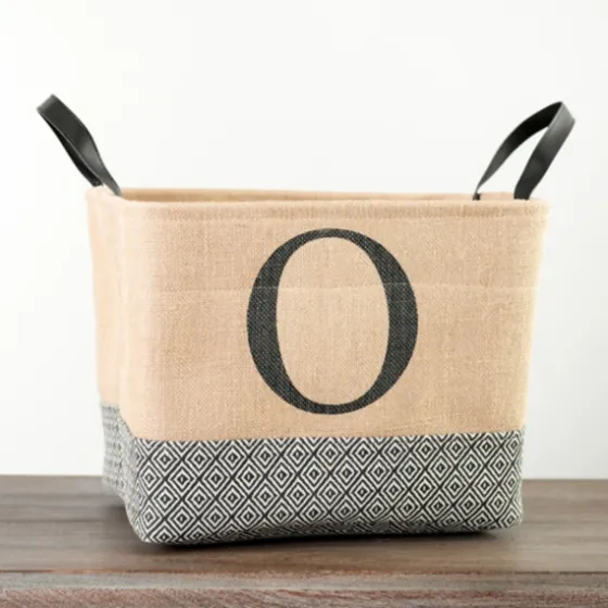 Monogrammed O Black Diamond Jute Storage Bin-Kirkland's Home New