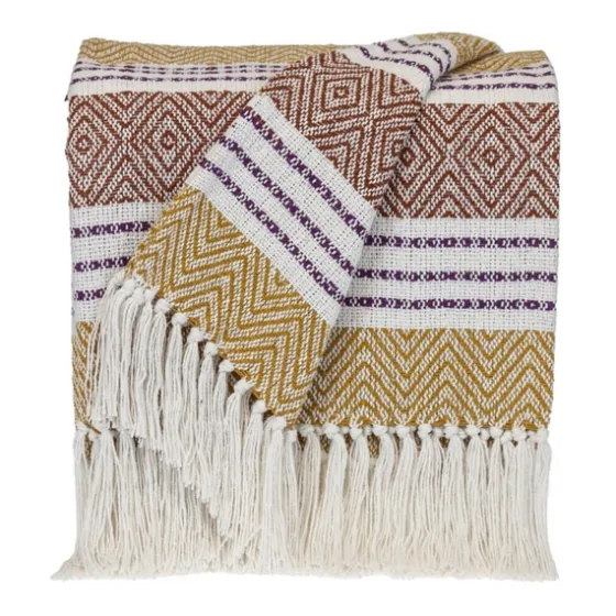 Mustard Herringbone Multi Striped Throw-Kirkland's Home Online